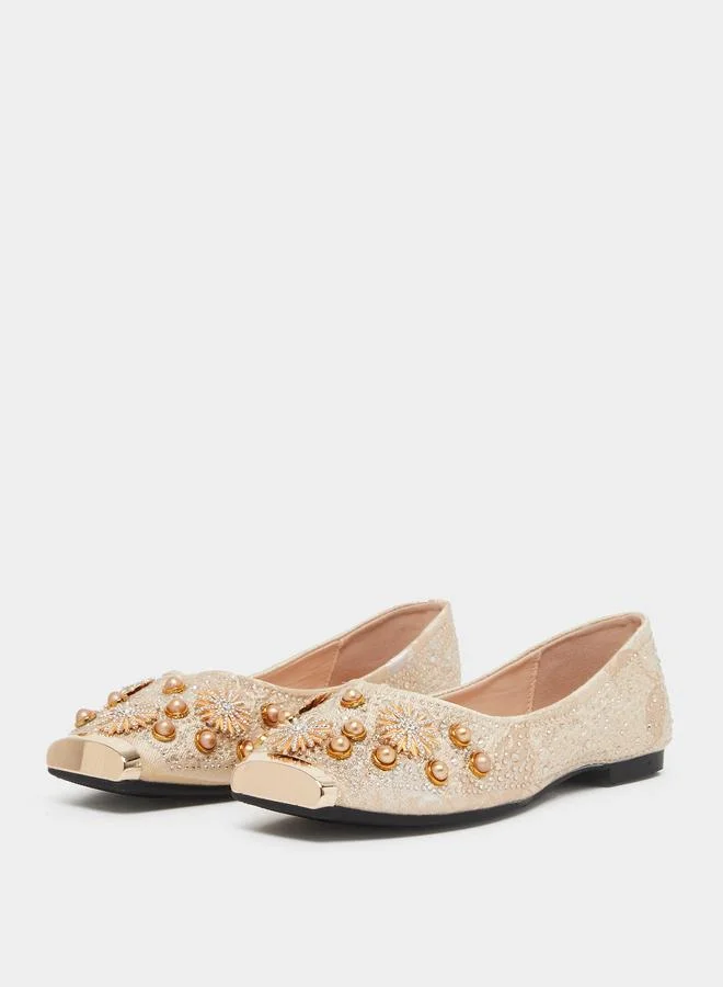 Styli Women Beige Embellished Ballerina